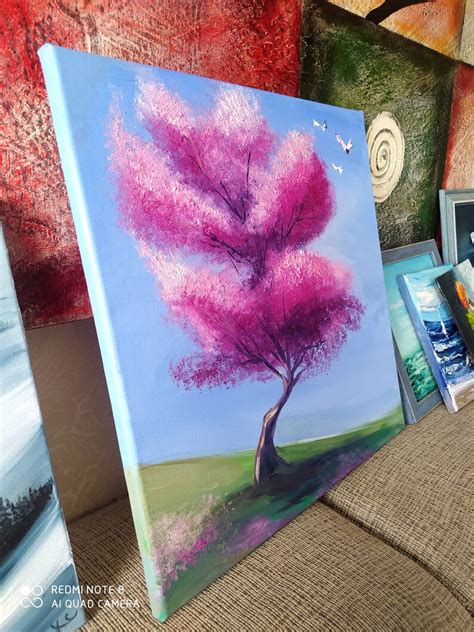 Spring Blossom Tree Oil Painting On Canvas Original Pink Etsy