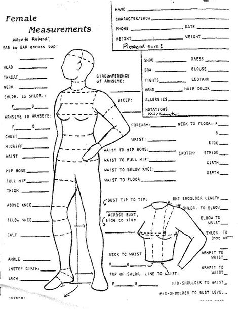 Female Measurements Sheet Sewing Measurements Measurement Worksheets