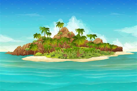 Tropical Island Beach Vector Illustrations Creative Market
