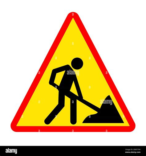 Road Works Sign Person Is Digging Icon A Man Digging Ground Symbol