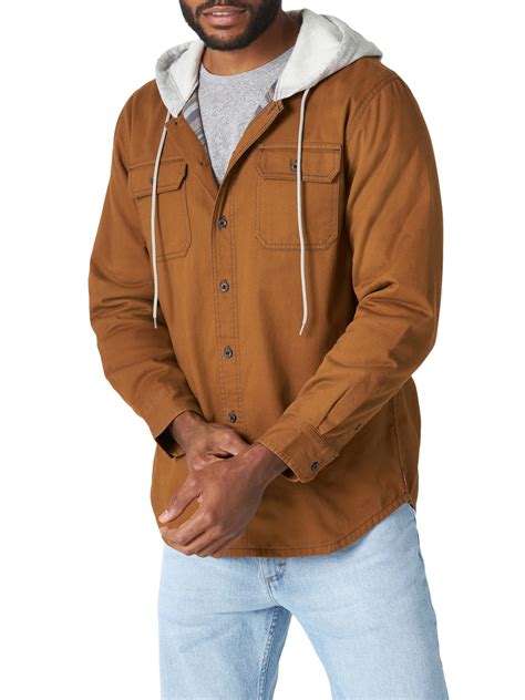 Wrangler Mens Long Sleeve Hooded Lined Flannel Shirt Jacket