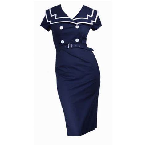Classic Sailor Style 50s Dress Form Fitting Sailor Dress Pretty