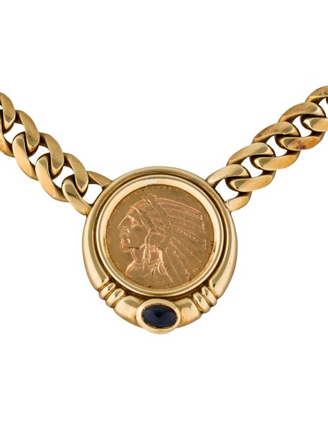 Fine Jewelry Necklace 18k Sapphire Five Dollar Coin Necklace