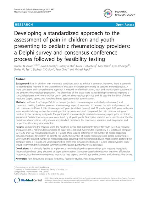 Pdf Developing A Standardized Approach To The Assessment Of Pain In