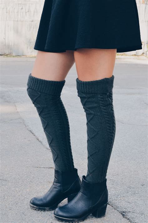 Charcoal Thick Cable Knit Boot Socks Fast Free Shipping