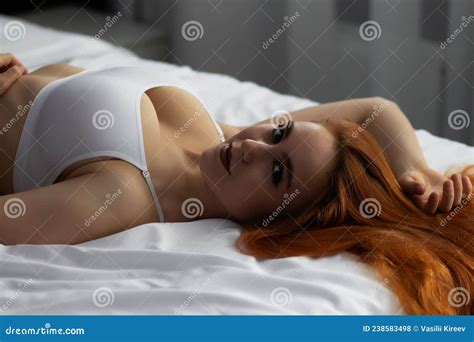 Sensual Ginger Woman In Underwear On Bed Stock Photo Image Of Panties
