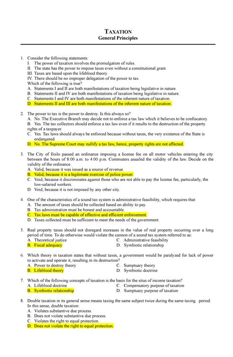 Taxation Multiple Choice Questions And Answers Taxation