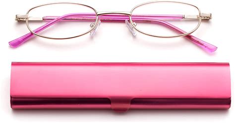 Newbee Fashion Portable Compact Reading Glasses In Aluminum Case Metal Oval Shaped