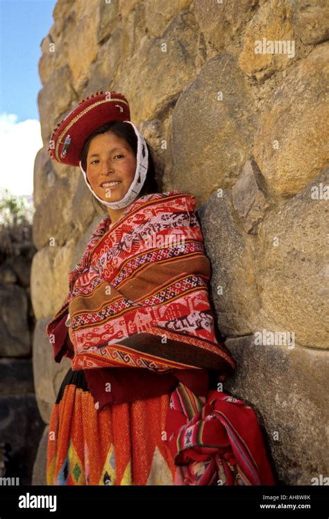 Traditionally Dressed Quechua Woman In The Sacred Valley Peru Stock