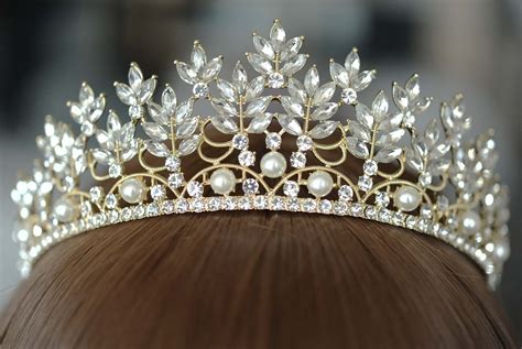 Bridal Tiara Pearl Tiara Crown Pearl Gold Tiara Swarovski Etsy