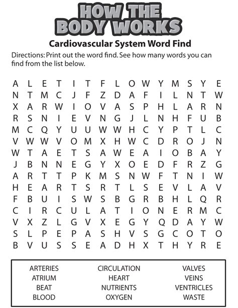 Word Search Heart And Circulatory System