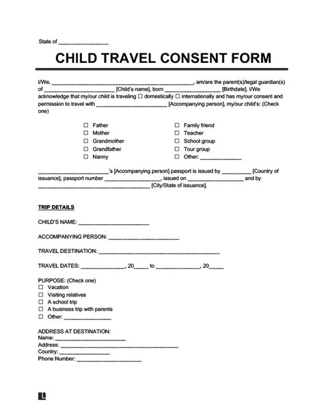 Free Child Consent Form Template Printable Templates