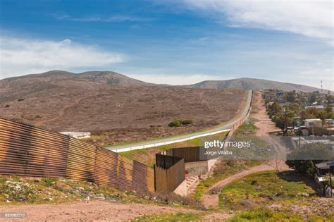 Wall Prototype Along The Mexican Border Line From Mexico High Res Stock