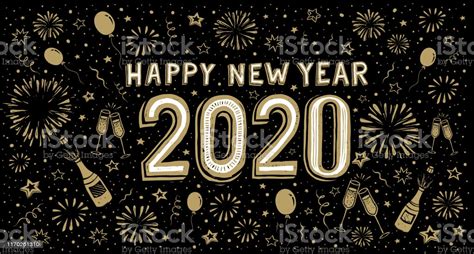 2021 and 2020 happy new year celebrate cards. Happy New Year 2020 Doodle New Years Eve Greeting Card Stock Illustration - Download Image Now ...