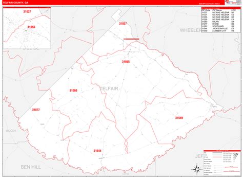 Telfair County Ga Zip Code Wall Map Red Line Style By Marketmaps