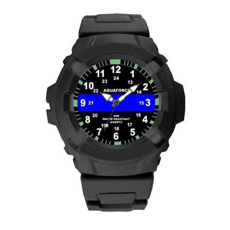 aqua force blue line police insignia combat field watch 50m water resistant