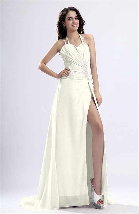 ivory sexy sheath halter backless pleated evening dresses