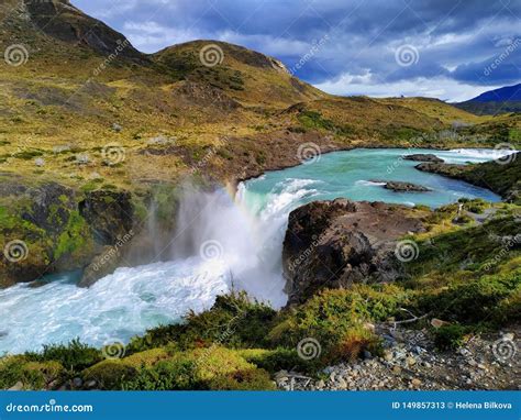 Waterfall Torres Del Paine National Park Patagonia Chile Stock Image