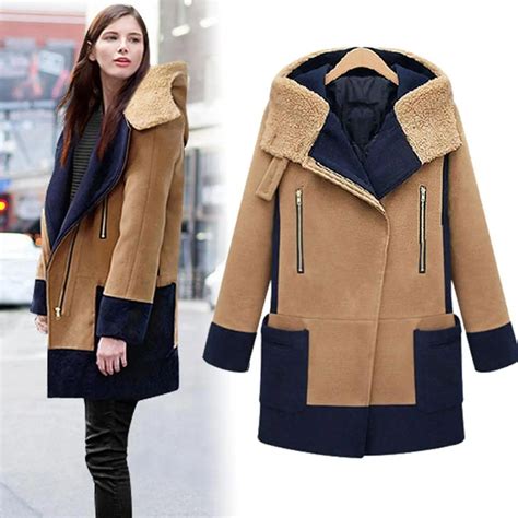 Fashion Women Long Parka Coat Hooded Wool Outwear Winter Warm Trench Jacket Coat In Wool