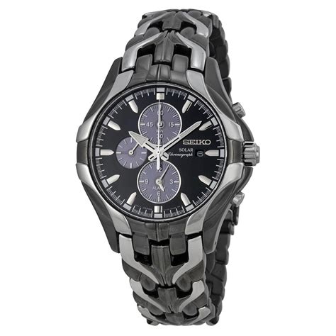 Seiko Solar Chronograph Black Dial Stainless Steel Men S Watch Ssc My
