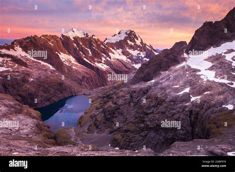 Sunrise Over The Central Darran Mountains And Lake Turner Fiordland