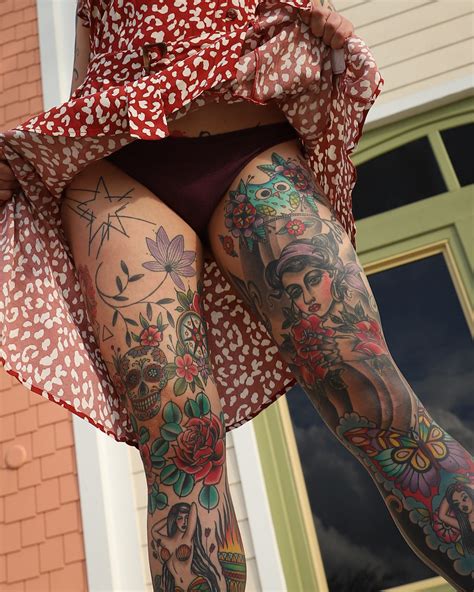 tattooed legs flashing my tattooed legs and panties in pub… carrie capri flickr