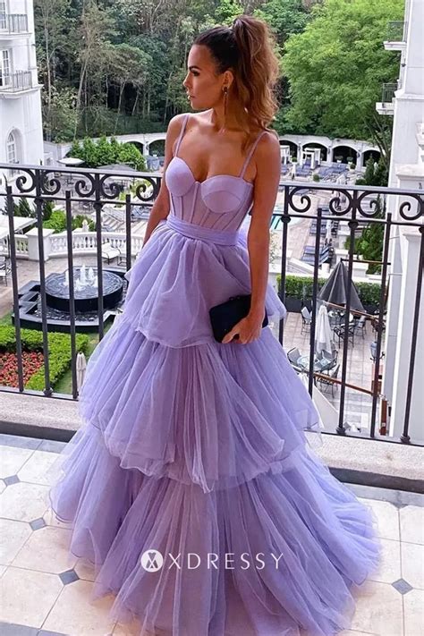 Perfect Sweetheart Corset Tiered Purple Tulle Prom Gown Xdressy
