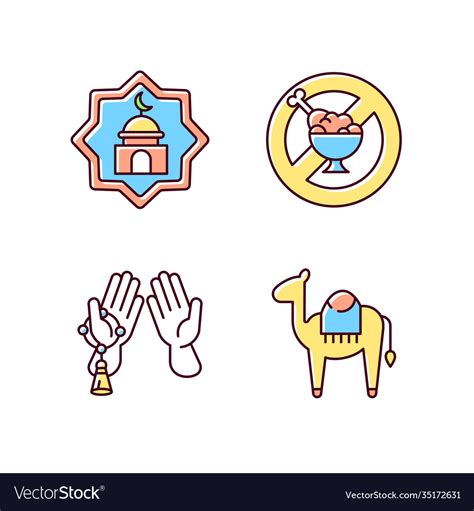Traditional Muslim Symbols Rgb Color Icons Set Vector Image