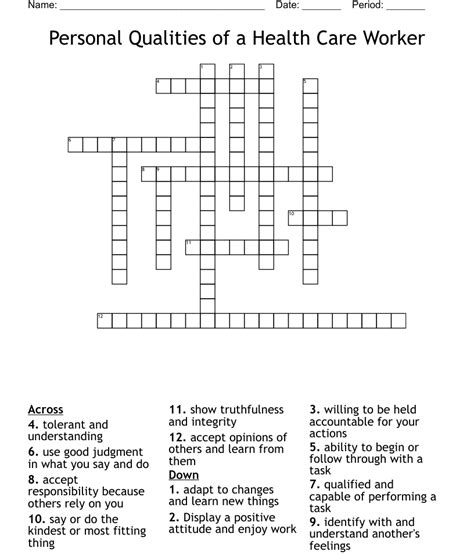 Personal Qualities Of A Health Care Worker Crossword Wordmint