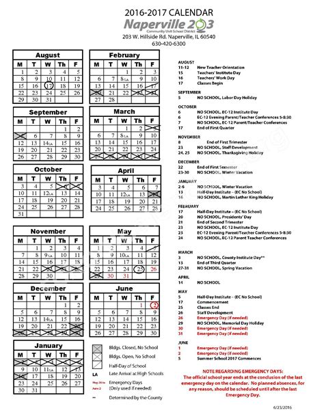 District 203 Naperville Calendar