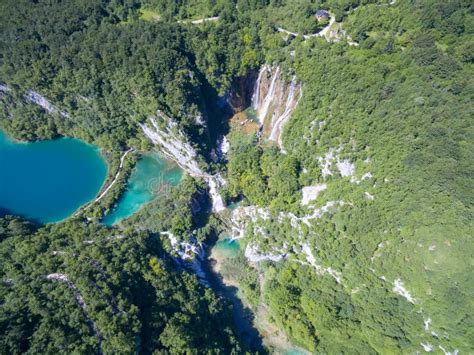 Aerial View Of Beautiful Nature In Plitvice Lakes National Park