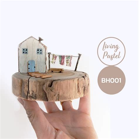 Little Handmade Wooden Cottages And Houses On Wood Slice Etsy