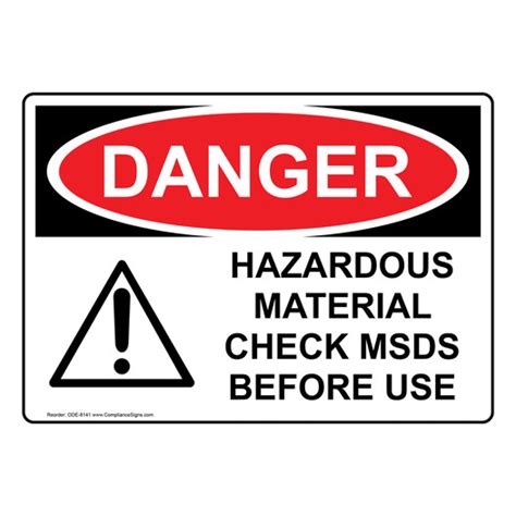 Osha Sign Danger Hazardous Material Check Msds Before Use Sign