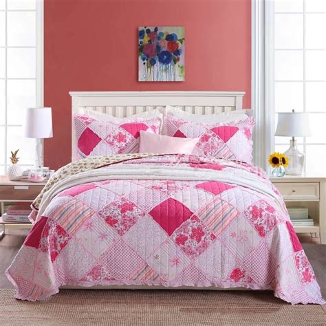Chausub Pink Patchwork Quilt Set 2pcs3pcs Coverlet Washed Cotton