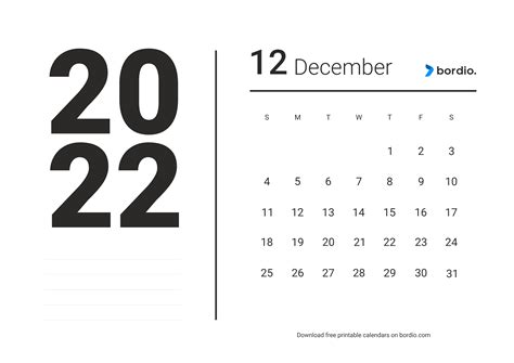 Printable Monthly Calendar December 2022