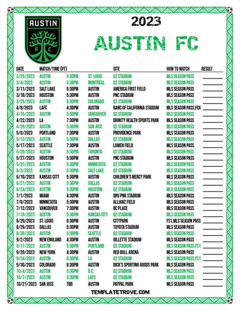 Printable2023 Austin Fc Soccer Schedule
