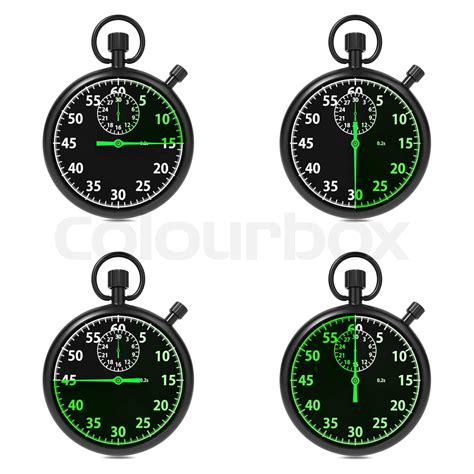 Stopwatch Green Timers Set On White Stock Image Colourbox