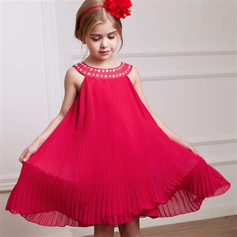 Candydoll Red Pleated Summer Girls Dresses Princess Girl Costume Kids