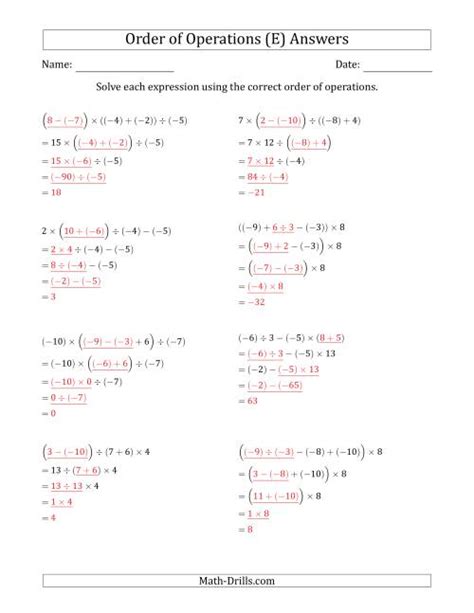 Order Of Operations With Negative And Positive Integers And No