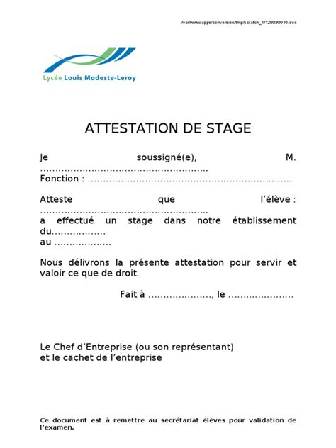 Attestation De Stage 3 3 Pdf