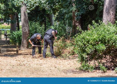 2 Uk Police Officers Conducting A Search For Evidence Editorial Stock