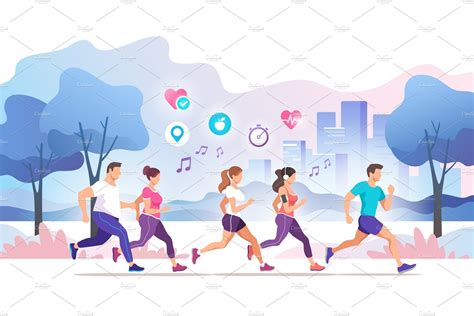 Runners In The City Park Vector Illustration Motion Design Animation