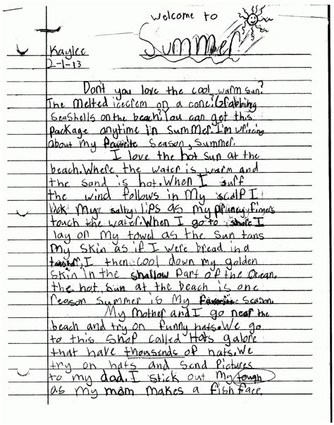 4th Grade Essay Writing Samples