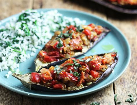 Turkish Roast Aubergines With Spiced Tomato Stuffing Recipe Abel Cole