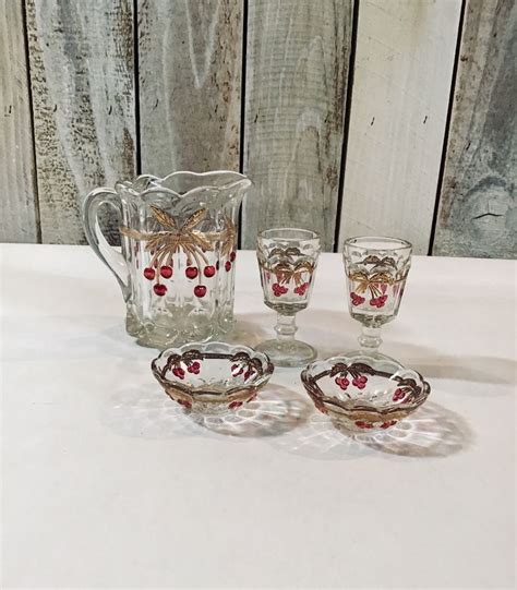 Northwood Moser Glass Cherry And Cable Antique Set 5 Piece Etsy Moser Glass Antiques Dish Sets