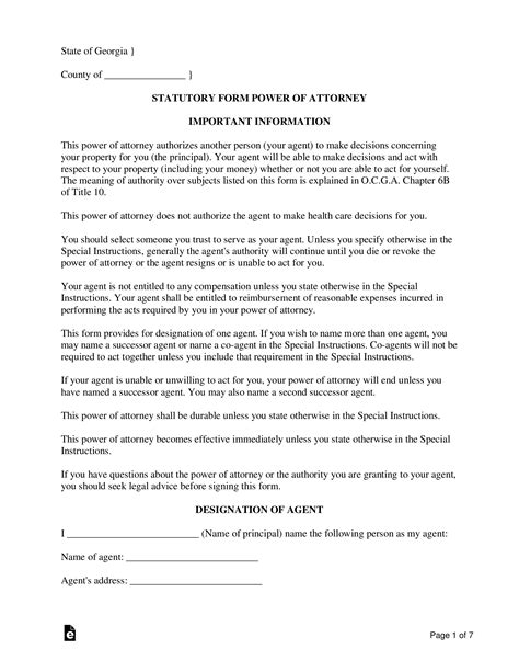 Free Georgia Power Of Attorney Forms 9 Types Word Pdf Eforms