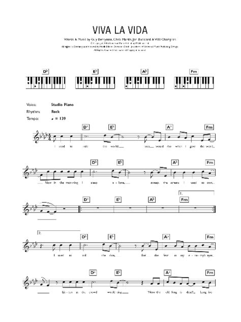 Viva La Vida Chords Piano Sheet And Chords Collection