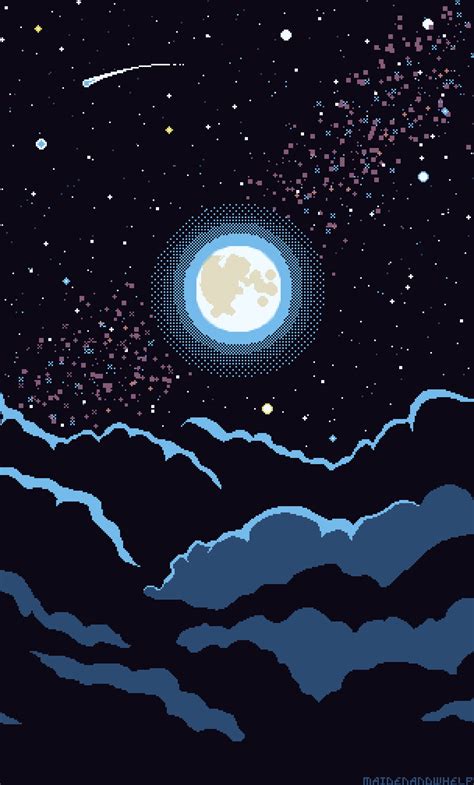 Full Moon And Starry Night Me Pixel Art 2019 Rart