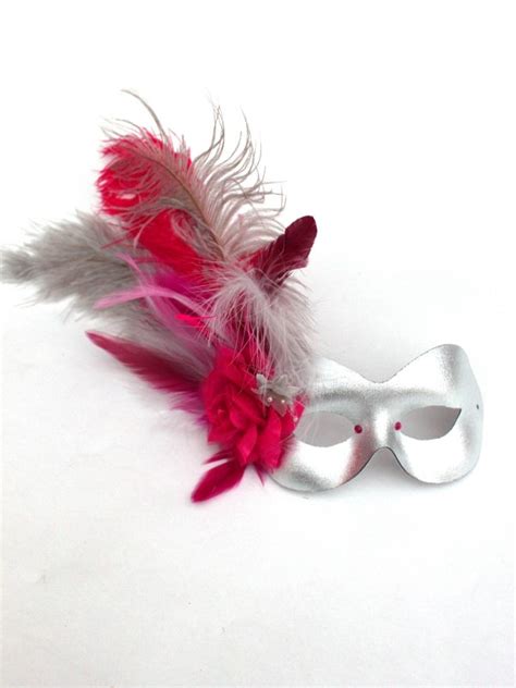 Pink And Silver Exotic Feather 1 Masque Boutique Masquerade Masks