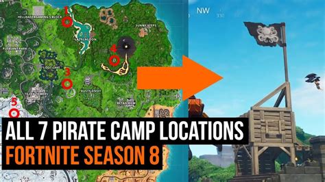 All 7 Pirate Camp Locations Fortnite Season 8 Week 1 Challenge Youtube